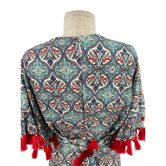 Anthropologie Sachin & Babi Maxi Dress Tassel Abstract Print Blue Red Size 8 - Picture 9 of 16